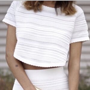 Torn by Ronny Kobo Cream Textured Crop Top